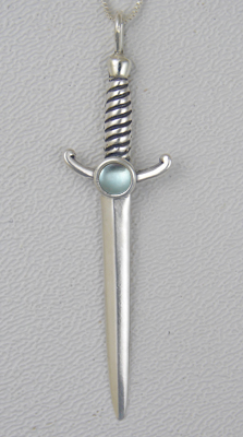 Sterling Silver Athena's Sword Pendant With Blue Topaz